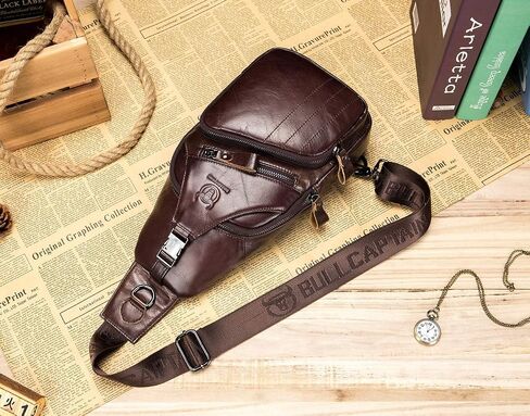 BULLCAPTAIN Leather Men Sling Bag Casual Crossbody Chest Bags Travel Daypack in Saudi Arabia