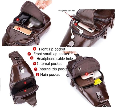 BULLCAPTAIN Leather Men Sling Bag Casual Crossbody Chest Bags Travel Daypack in Saudi Arabia