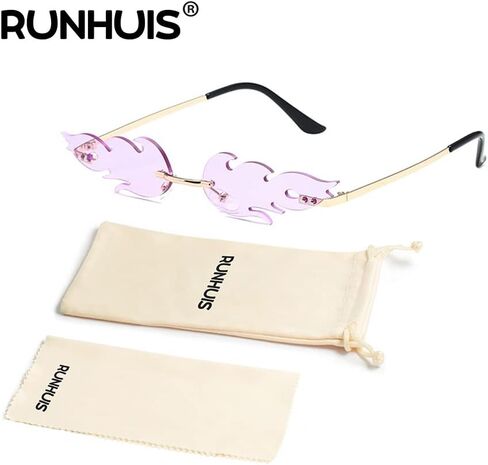 RUNHUIS موضة لهب النار النظارات الشمسية النساء الرجال ريترو بدون إطار النار شكل موجة نظارات خمر نظارات للحزب in Kuwait