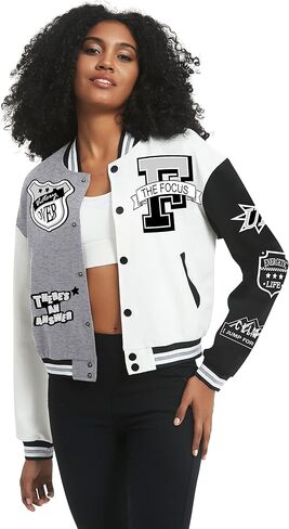 COZYPOIN Women's Varsity Jacket Print Cropped Color Block Jacket 2023 Unisex Baseball Bomber Y2K Streetwear Coats(LightGrey-S) in Saudi Arabia