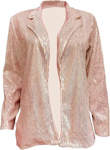 Women's Sparkle Sequin Bomber Jacket Coat Long Sleeve Back Split Party Rave Street Outerwear Champagne S in Kuwait