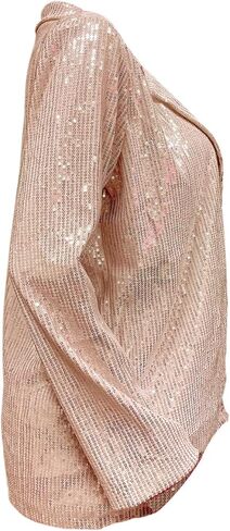 Women's Sparkle Sequin Bomber Jacket Coat Long Sleeve Back Split Party Rave Street Outerwear Champagne S in Kuwait