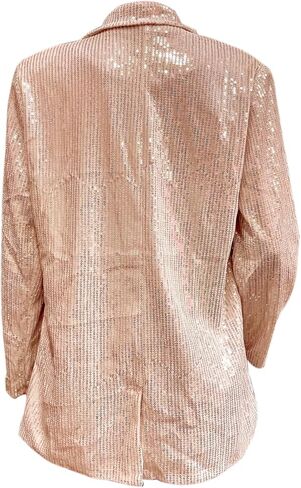 Women's Sparkle Sequin Bomber Jacket Coat Long Sleeve Back Split Party Rave Street Outerwear Champagne S in Kuwait