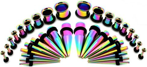 طقم نفق وأذن من الفولاذ المؤكسد من التيتانيوم - مجموعة مكونة من 36 قطعة من 14 جم إلى 00 جم in Kuwait