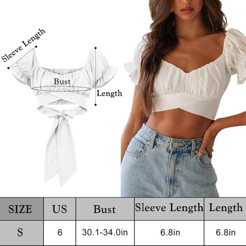 بلوزة نسائية صيفية بأكمام فانوس قصيرة ومضلعة وأكمام قصيرة مكشكشة وربطة عنق من الخلف باللون الأبيض in Kuwait