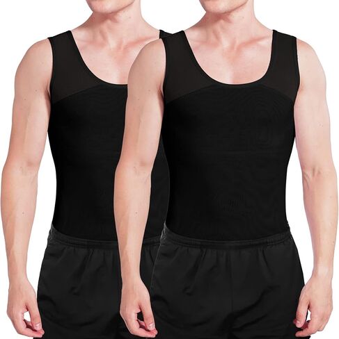 Rheane Chest Compression Shirt, Gynecomastia Compression Shirts Compression Tank Top Men Mens Slimming Undershirt Bras for Men (Black Black M) in Saudi Arabia