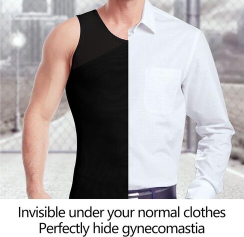 Rheane Chest Compression Shirt, Gynecomastia Compression Shirts Compression Tank Top Men Mens Slimming Undershirt Bras for Men (Black Black M) in Saudi Arabia