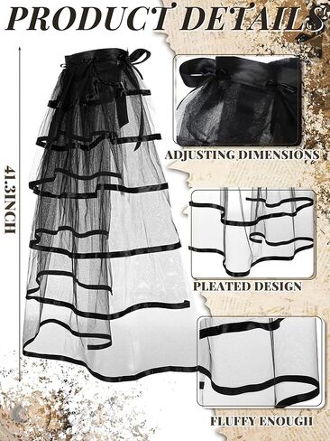 مجموعة أزياء Marsui Halloween Steampunk الفيكتورية التنكرية تتضمن ربطة عنق على تنورة نصف صخب، أغطية رأس قوطية سوداء، معدات Steampunk من الدانتيل، سوار معصم، شارات عين للنساء، إكسسوارات تنكرية in Kuwait
