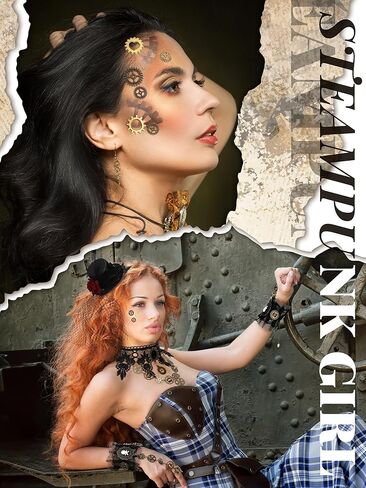 مجموعة أزياء Marsui Halloween Steampunk الفيكتورية التنكرية تتضمن ربطة عنق على تنورة نصف صخب، أغطية رأس قوطية سوداء، معدات Steampunk من الدانتيل، سوار معصم، شارات عين للنساء، إكسسوارات تنكرية in Kuwait