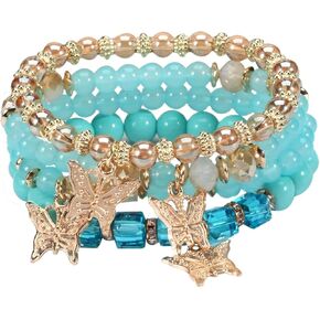 Ridmay Boho Stretch Bracelets for Women Girls，Stackable Crystal Beaded Bracelet Set Bohemian Muti-Layered Jewelry Colorful Hippie Gift for Women Girlfriend Valentine's Day in Kuwait