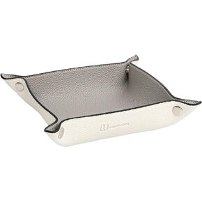 صينية الغرور لتنظيم المكياج من GOODSDECO - صينية المدخل الجلدية، منظم المدخل المزخرف مصنوع من جلد البولي يوريثان، صينية ملونة للعملات المعدنية والمجوهرات ومستحضرات التجميل والمكتب والمطبخ (رمادي-أبيض) in Kuwait