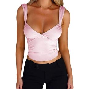 Women Sexy Tie-Back Tank Top Sweetheart Neck Strappy Backless Cami Shirt Y2k Summer Cute Going Out Crop Tops