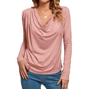 LYANER Women's Loose Cowl Neck Ruched Stretch Long Sleeve Blouse Shirt Top in Kuwait