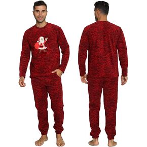 Akbeniz Men's Pajama Set Long Sleeve Round Necks Patterned Nightwear Fleece Sleepwear Winter Pajamas for Men in Saudi Arabia