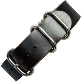 time+ 5-Ring Military Style Oil Leather Watch Band Strap - Choose Color & Width 18mm, 20mm, 22mm in Kuwait