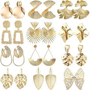 SAILIMUE 12/13 زوجًا من الأقراط الذهبية للنساء العصرية قطرة الذهب المتدلية الأقراط الهندسية الكبيرة المقطعة الملتوية بيان أقراط مبالغ فيها مجموعة مجوهرات in Kuwait