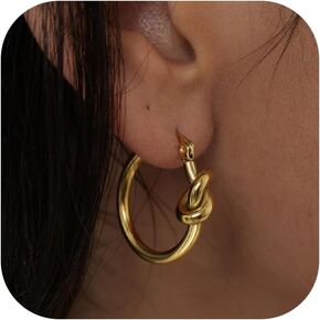 Risamil Hoop Earrings for Women 14K Gold Plated/Silver Hoops Simple Gold Knot Huggie Small Hoop Earrings Set Trendy Gold Hoops Everyday Wear Gold Earrings for Women Girls Jewelry