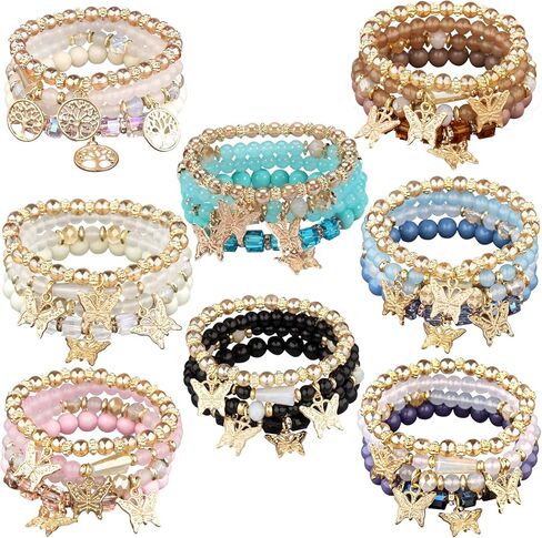 Ridmay Boho Stretch Bracelets for Women Girls，Stackable Crystal Beaded Bracelet Set Bohemian Muti-Layered Jewelry Colorful Hippie Gift for Women Girlfriend Valentine's Day in Kuwait