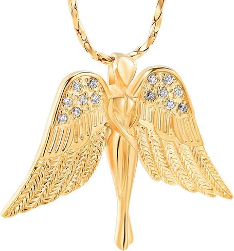 مجوهرات Imrsanl Cremation مع قلادة Angel Lady Charm Locket التذكارية من الرماد - قلادة جرة لأجنحة الرماد مجوهرات تذكارية للنساء والفتيات in Saudi Arabia