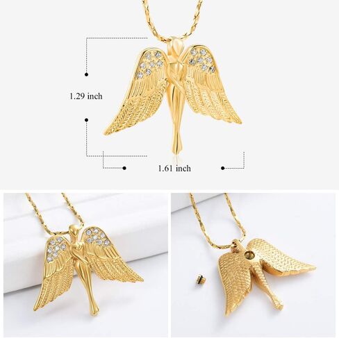مجوهرات Imrsanl Cremation مع قلادة Angel Lady Charm Locket التذكارية من الرماد - قلادة جرة لأجنحة الرماد مجوهرات تذكارية للنساء والفتيات in Saudi Arabia