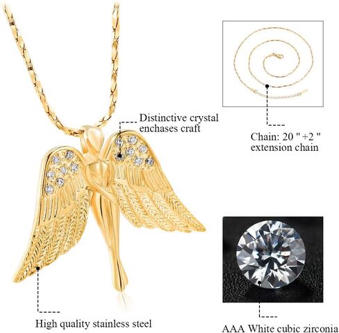 مجوهرات Imrsanl Cremation مع قلادة Angel Lady Charm Locket التذكارية من الرماد - قلادة جرة لأجنحة الرماد مجوهرات تذكارية للنساء والفتيات in Saudi Arabia