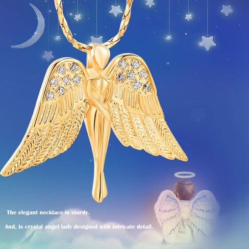 مجوهرات Imrsanl Cremation مع قلادة Angel Lady Charm Locket التذكارية من الرماد - قلادة جرة لأجنحة الرماد مجوهرات تذكارية للنساء والفتيات in Saudi Arabia
