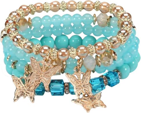 Ridmay Boho Stretch Bracelets for Women Girls，Stackable Crystal Beaded Bracelet Set Bohemian Muti-Layered Jewelry Colorful Hippie Gift for Women Girlfriend Valentine's Day in Kuwait