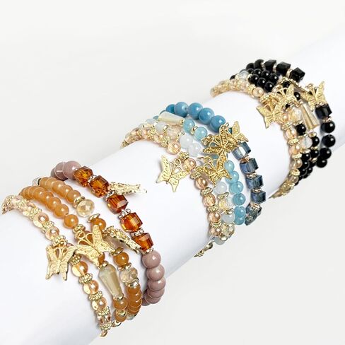 Ridmay Boho Stretch Bracelets for Women Girls，Stackable Crystal Beaded Bracelet Set Bohemian Muti-Layered Jewelry Colorful Hippie Gift for Women Girlfriend Valentine's Day in Kuwait