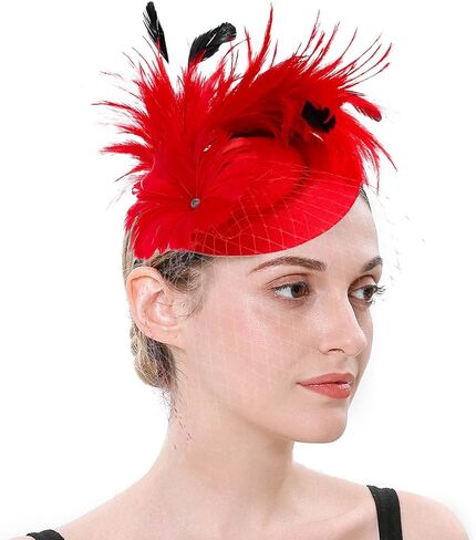 خمر الفاسناتور 20s 50s ديربي قبعة زهرة الحجاب علبة مستديرة قبعة شعر ريشي اصطناعي مشبك عقال حفل زفاف الشاي قبعة للنساء in Kuwait