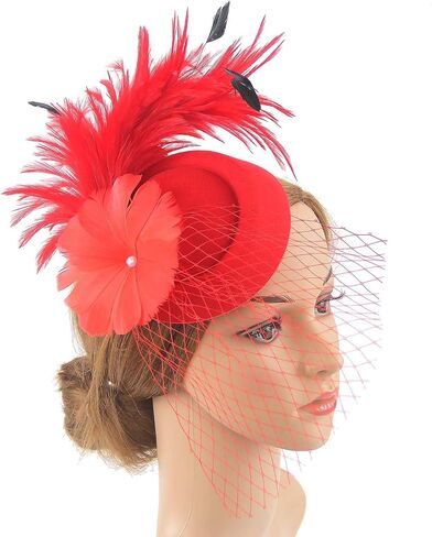 خمر الفاسناتور 20s 50s ديربي قبعة زهرة الحجاب علبة مستديرة قبعة شعر ريشي اصطناعي مشبك عقال حفل زفاف الشاي قبعة للنساء in Kuwait