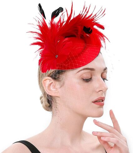 خمر الفاسناتور 20s 50s ديربي قبعة زهرة الحجاب علبة مستديرة قبعة شعر ريشي اصطناعي مشبك عقال حفل زفاف الشاي قبعة للنساء in Kuwait