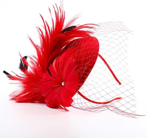 خمر الفاسناتور 20s 50s ديربي قبعة زهرة الحجاب علبة مستديرة قبعة شعر ريشي اصطناعي مشبك عقال حفل زفاف الشاي قبعة للنساء in Kuwait