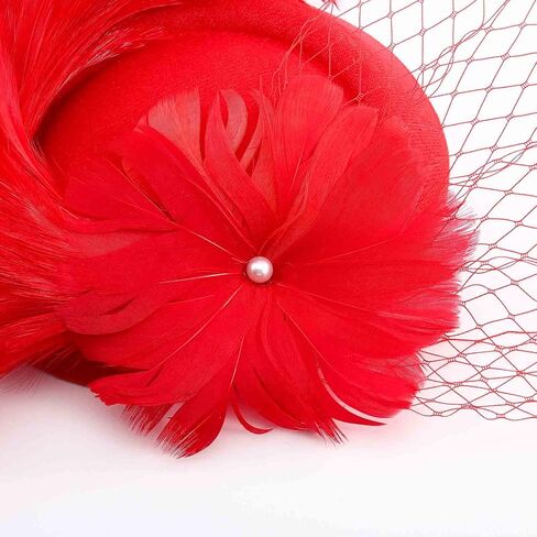 خمر الفاسناتور 20s 50s ديربي قبعة زهرة الحجاب علبة مستديرة قبعة شعر ريشي اصطناعي مشبك عقال حفل زفاف الشاي قبعة للنساء in Kuwait