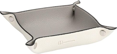 صينية الغرور لتنظيم المكياج من GOODSDECO - صينية المدخل الجلدية، منظم المدخل المزخرف مصنوع من جلد البولي يوريثان، صينية ملونة للعملات المعدنية والمجوهرات ومستحضرات التجميل والمكتب والمطبخ (رمادي-أبيض) in Kuwait