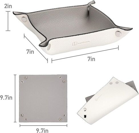 صينية الغرور لتنظيم المكياج من GOODSDECO - صينية المدخل الجلدية، منظم المدخل المزخرف مصنوع من جلد البولي يوريثان، صينية ملونة للعملات المعدنية والمجوهرات ومستحضرات التجميل والمكتب والمطبخ (رمادي-أبيض) in Kuwait