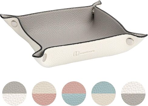 صينية الغرور لتنظيم المكياج من GOODSDECO - صينية المدخل الجلدية، منظم المدخل المزخرف مصنوع من جلد البولي يوريثان، صينية ملونة للعملات المعدنية والمجوهرات ومستحضرات التجميل والمكتب والمطبخ (رمادي-أبيض) in Kuwait