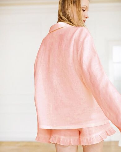 Xfileen Women Ruffle 2 Piece Sets Long Sleeve Button Down Shirt and Shorts Pajamas Sets in Saudi Arabia