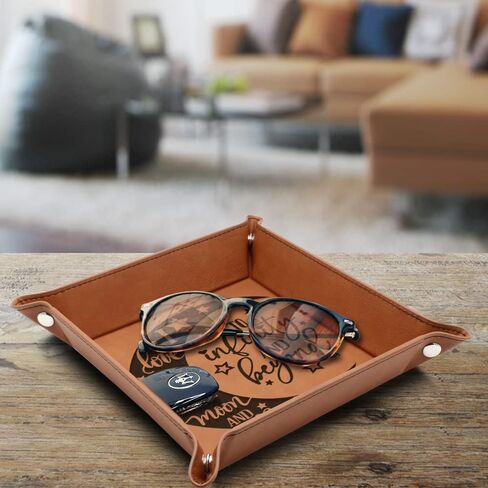 Bella Busta- I Love You to The Moon and Back -Engraved Leather Valet Tray-Valentines day gift -gift for wife-gift for husband (Rawhide) in Saudi Arabia