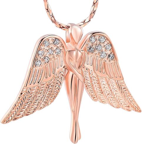 مجوهرات Imrsanl Cremation مع قلادة Angel Lady Charm Locket التذكارية من الرماد - قلادة جرة لأجنحة الرماد مجوهرات تذكارية للنساء والفتيات in Saudi Arabia