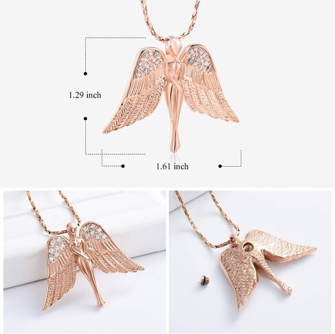 مجوهرات Imrsanl Cremation مع قلادة Angel Lady Charm Locket التذكارية من الرماد - قلادة جرة لأجنحة الرماد مجوهرات تذكارية للنساء والفتيات in Saudi Arabia