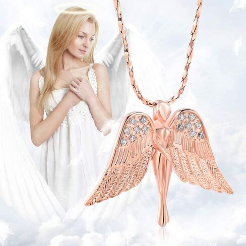 مجوهرات Imrsanl Cremation مع قلادة Angel Lady Charm Locket التذكارية من الرماد - قلادة جرة لأجنحة الرماد مجوهرات تذكارية للنساء والفتيات in Saudi Arabia