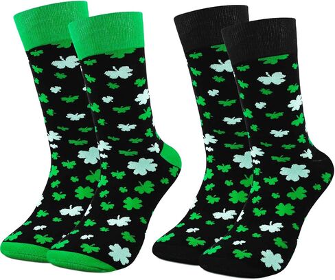 Tarpop 2 Pairs St. Patricks Day Socks Fun Irish Socks Black Green Shamrock Socks Dress Socks Men's Novelty Socks in Saudi Arabia