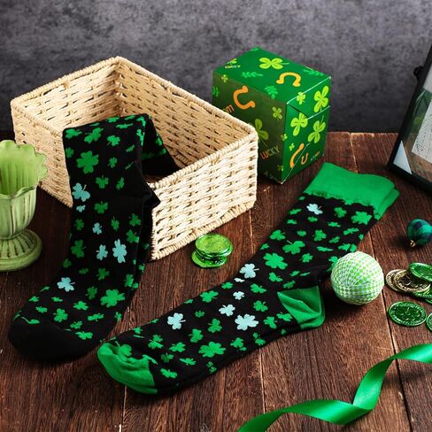 Tarpop 2 Pairs St. Patricks Day Socks Fun Irish Socks Black Green Shamrock Socks Dress Socks Men's Novelty Socks in Saudi Arabia