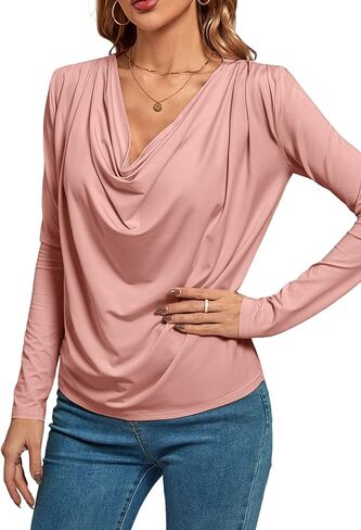 بلوزة نسائية فضفاضة ذات رقبة متدلية وأكمام طويلة من LYANER in Kuwait