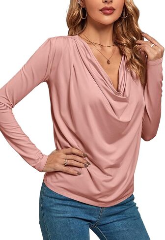 بلوزة نسائية فضفاضة ذات رقبة متدلية وأكمام طويلة من LYANER in Kuwait