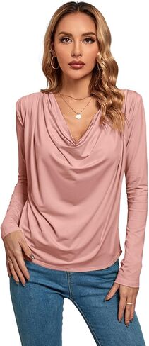 بلوزة نسائية فضفاضة ذات رقبة متدلية وأكمام طويلة من LYANER in Kuwait