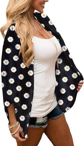 Hibluco Women's Floral Kimono Cardigan Casual Chiffon Tops Loose Beach Cover Ups in Saudi Arabia