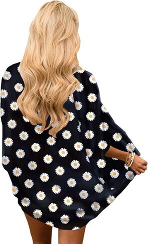 Hibluco Women's Floral Kimono Cardigan Casual Chiffon Tops Loose Beach Cover Ups in Saudi Arabia