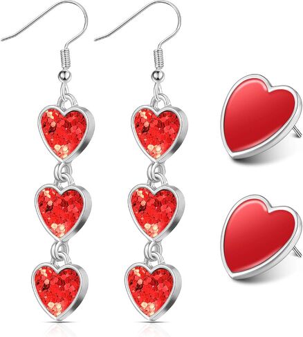 2 Pairs Red Interlocking Heart Dangle Drop Earrings Red Heart Stud Earrings for Women Valentine's Day Ear Jewelries in Saudi Arabia