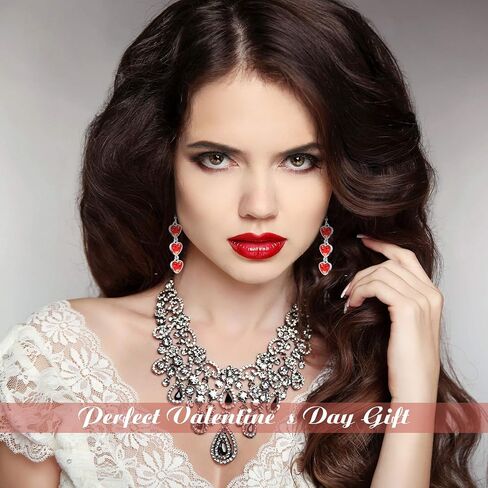 2 Pairs Red Interlocking Heart Dangle Drop Earrings Red Heart Stud Earrings for Women Valentine's Day Ear Jewelries in Saudi Arabia